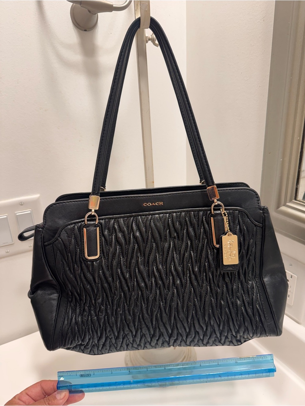 COACH Madison Kimberly Carryall Leather Shoulder Bag with Gold Hardware